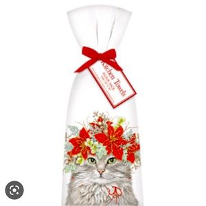 New Poinsettia Grey Cat dish towel